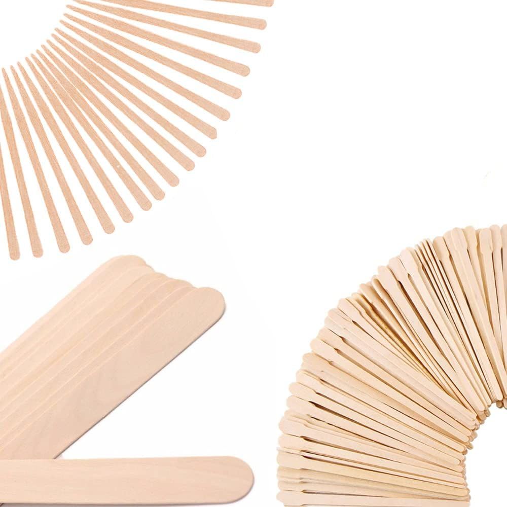 Mibly 4 Style 300 Pcs Assorted Wooden Wax Sticks for Body Legs Face and Small Medium Large Sizes Eyebrow Waxing Applicator Spatulas for Hair Removal or Wood Craft Sticks