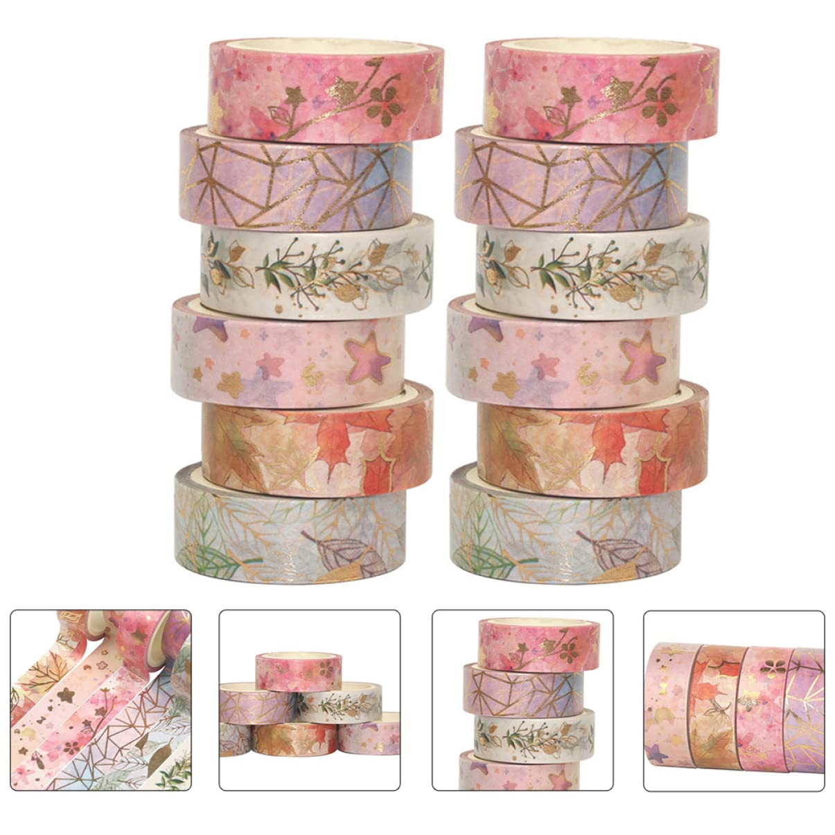 SHINEOFI 2 Set Di Nastro Decorativo Giapponese Washi Masking Tape 500 Cm Rotolo Rimuovi Ottimo Per Progetti Artigianali in Ufficio 12 Pezzi * 2
