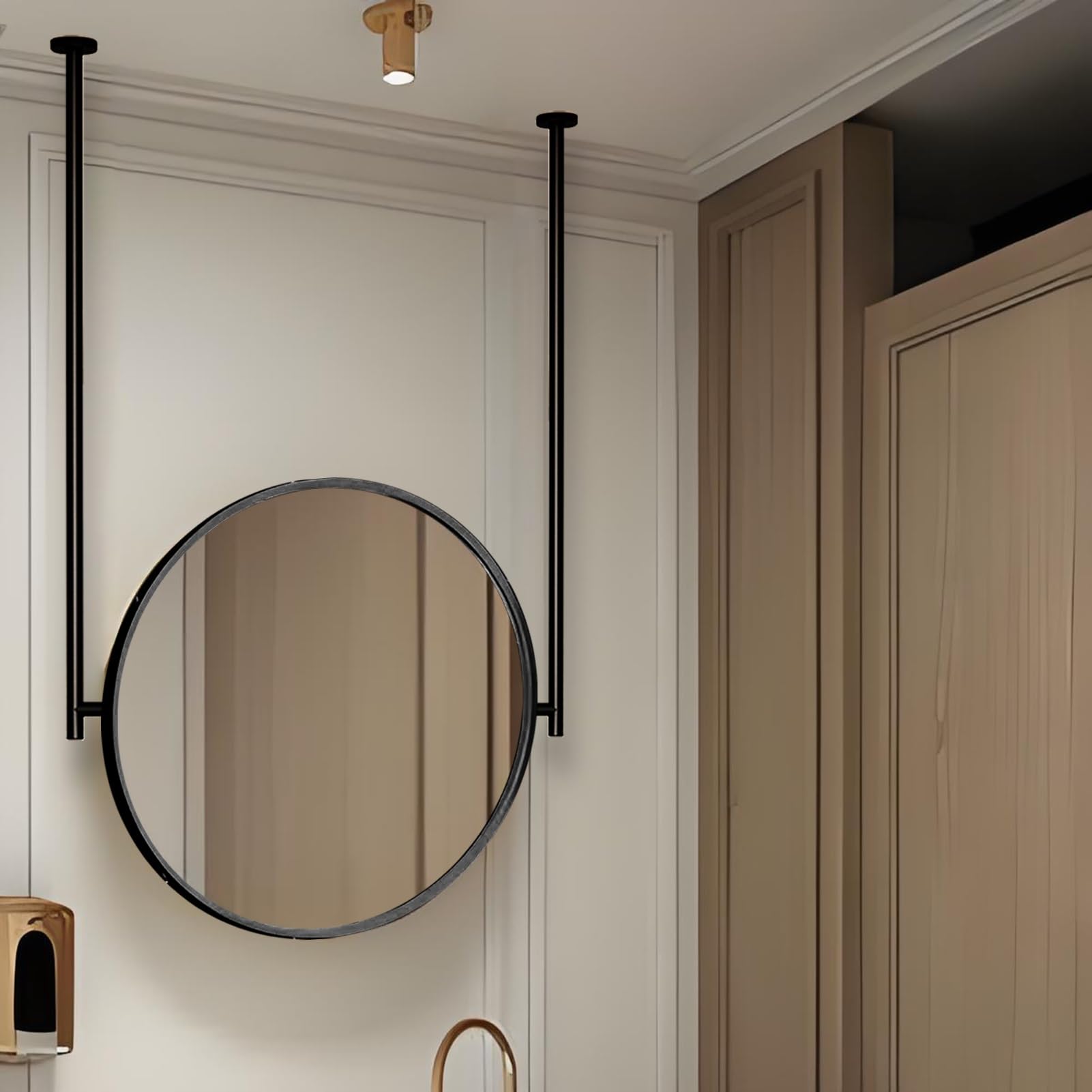 FGXHHS Circle Black Frame Hanging Mounted Mirror, Bathroom Vanity Makeup Wall Mount Entrance Hallway Decorative Vertical Ceiling HD Mirrors(Diameter-70CM/27.6INCH)