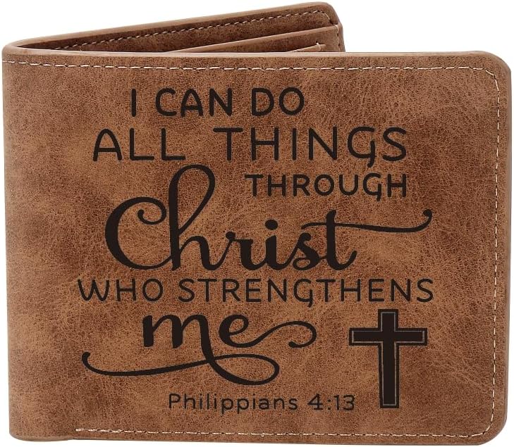 Regalos cristianos Billetera de cuero con Dios All Things are Possible Cartera de cuero Versículo de la Biblia Fe Religiosa Cristiana para mujeres y