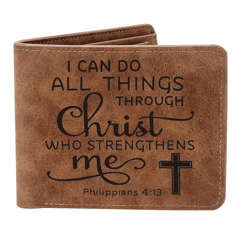 THTCSQ Christian Gifts Leather Wallet With God All Things are Possible Leather Wallet Bible Verse Faith Religious Christian for Women Men, I can do all things, Birthday Day