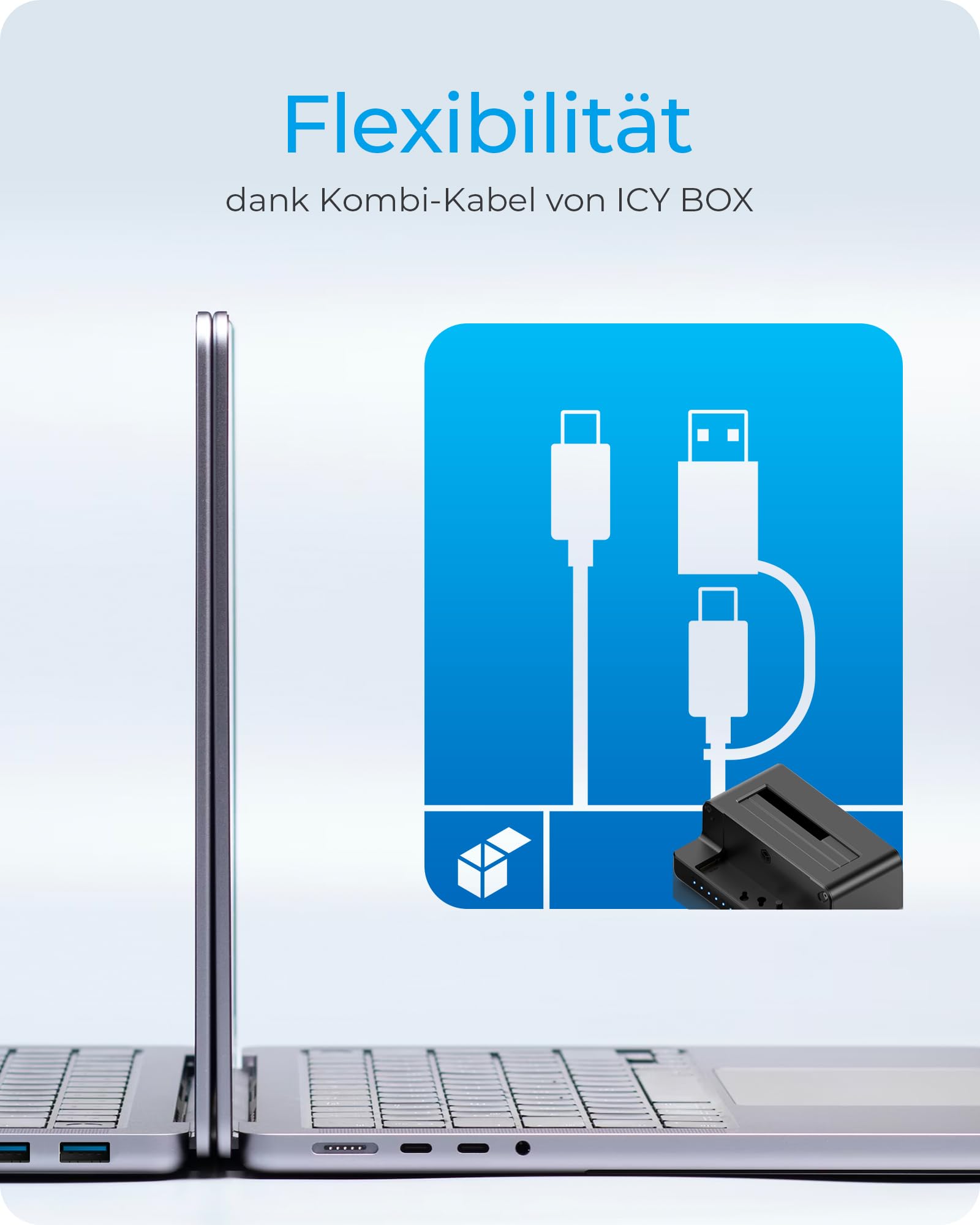 Icy Box HDD/M.2 NVMe SSD DockingStation USB 3.2 Gen 2 (10 Gbit/s), estación de clonación de Discos Duros y Lector (SATA 2.5/3.5 Pulgadas y M.2 NVMe), Externo, Adaptador, USB-C, USB-A, IB-2914MSCL-C31