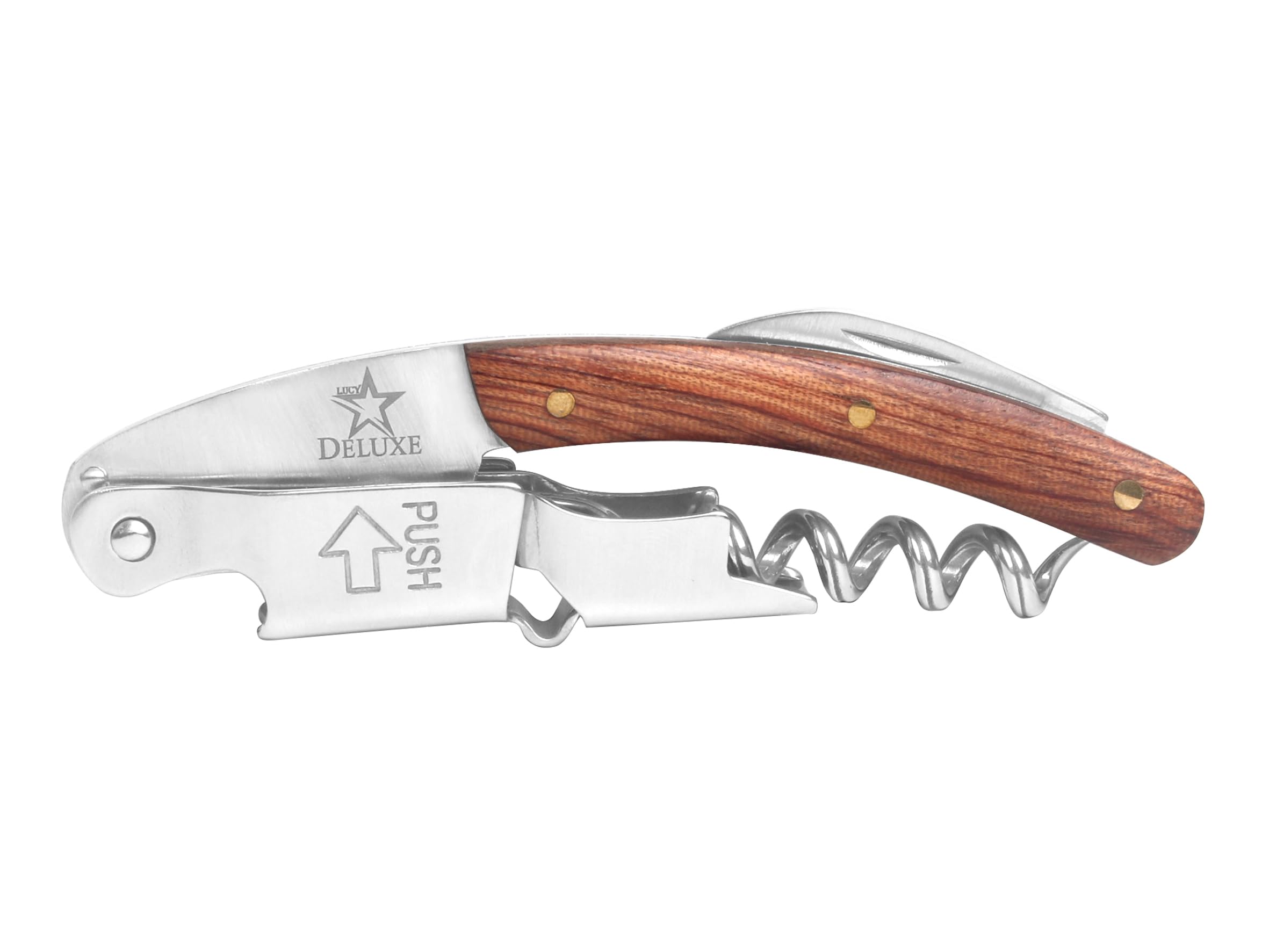 Professionelles Kellnermesser mit Korkenzieher und Flaschenöffner mit Lederetui, edles Design, Rosenholz, Edelstahl, viele Funktionen inklusive Ledertasche für den professionellen Gebrauch