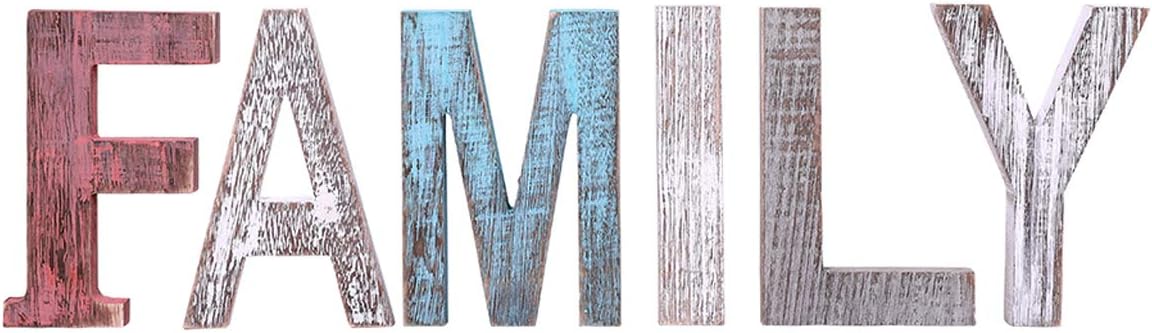 (Family Rustic Blue, White & Grey) - Comfify "Family" Decorative Wooden Letters - Large Wood Letters for Wall Decor in Rustic Blue, White and Grey - Rustic Home Decoration for Living Room - Rustic ...