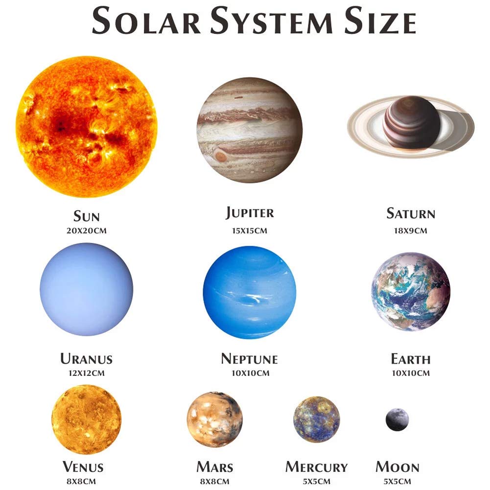 Garsent Świecące naklejki, 10 planet naklejki ścienne, kreatywne usuwalne błyszczące naklejki ścienne gigantyczne planety Układu Słonecznego Fluorescen