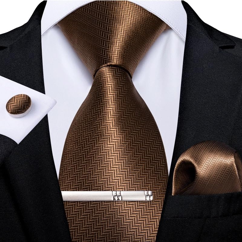 Corbata de seda para hombre con set de bolsillo y gemelos miniatura 2