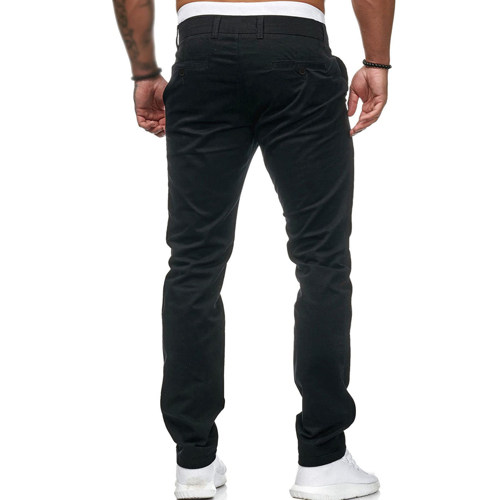 Men's Classic Lightweight Chino Pants Flat Front Comfort Stretch Solid Pant Casual Basic Straight Fit Trousers (Black,XX-Large)