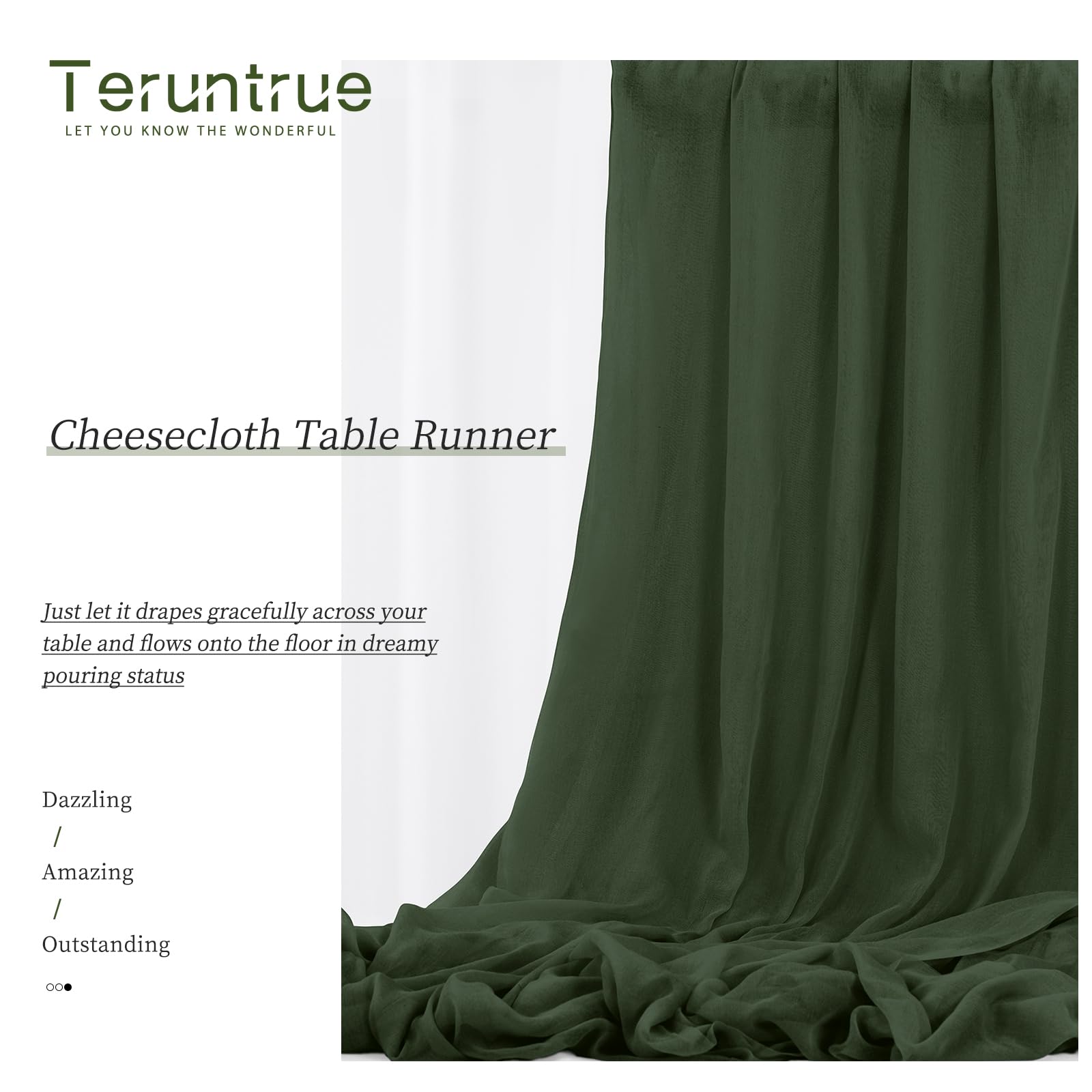 Teruntrue 12 Stück Tischläufer Jägergrün 55x300 cm Neuer Natürlicher Weichlook Bohemian-Gaze-Käsetuch-Tischläufer für Hochzeit, Party, Babyfeier, Brautshower, Geburtstag-Dekorationen