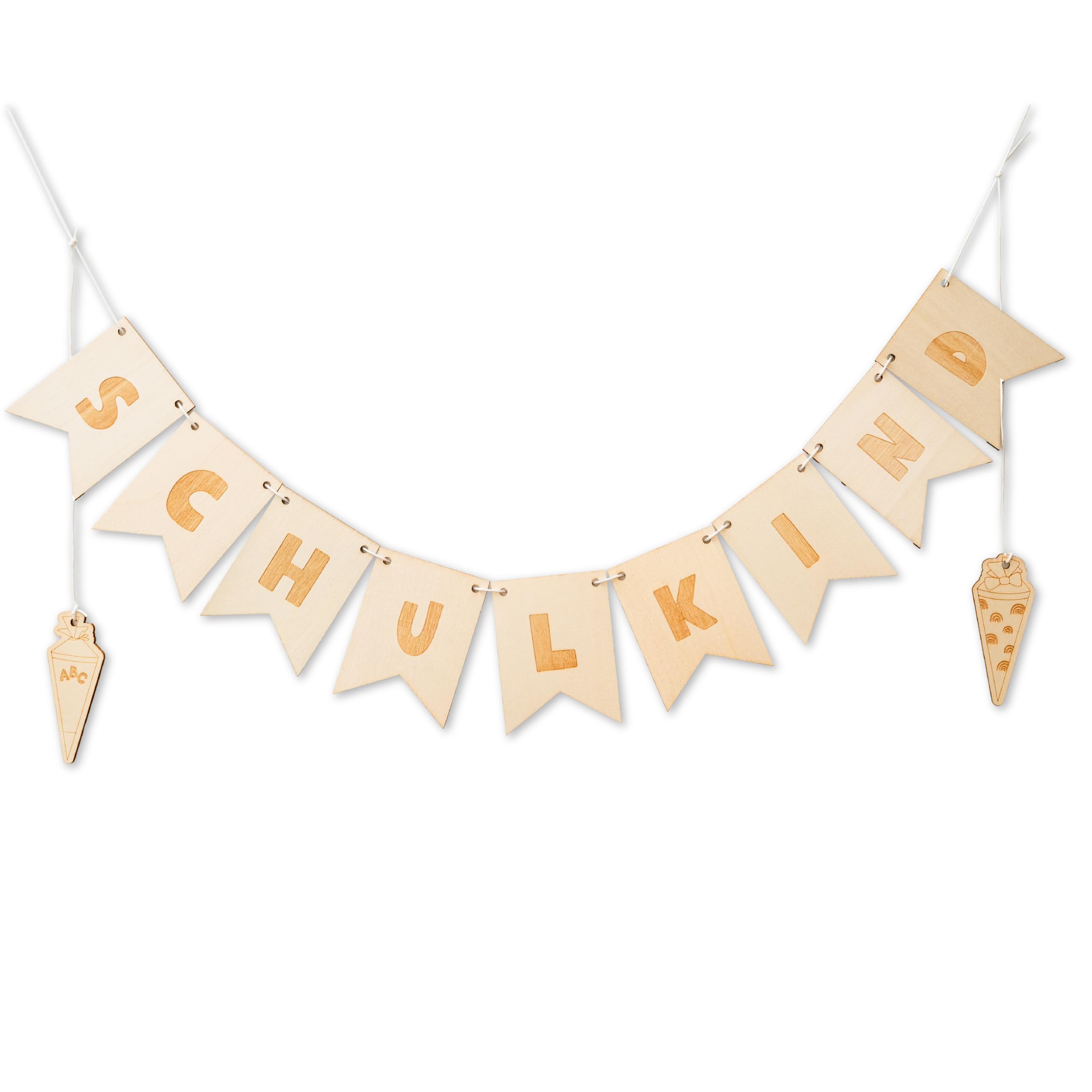 Papierdrachen 10 m Garland for the First Day of School, with Wooden Bunting, Decoration for Crafts for Boys Girls & Adults