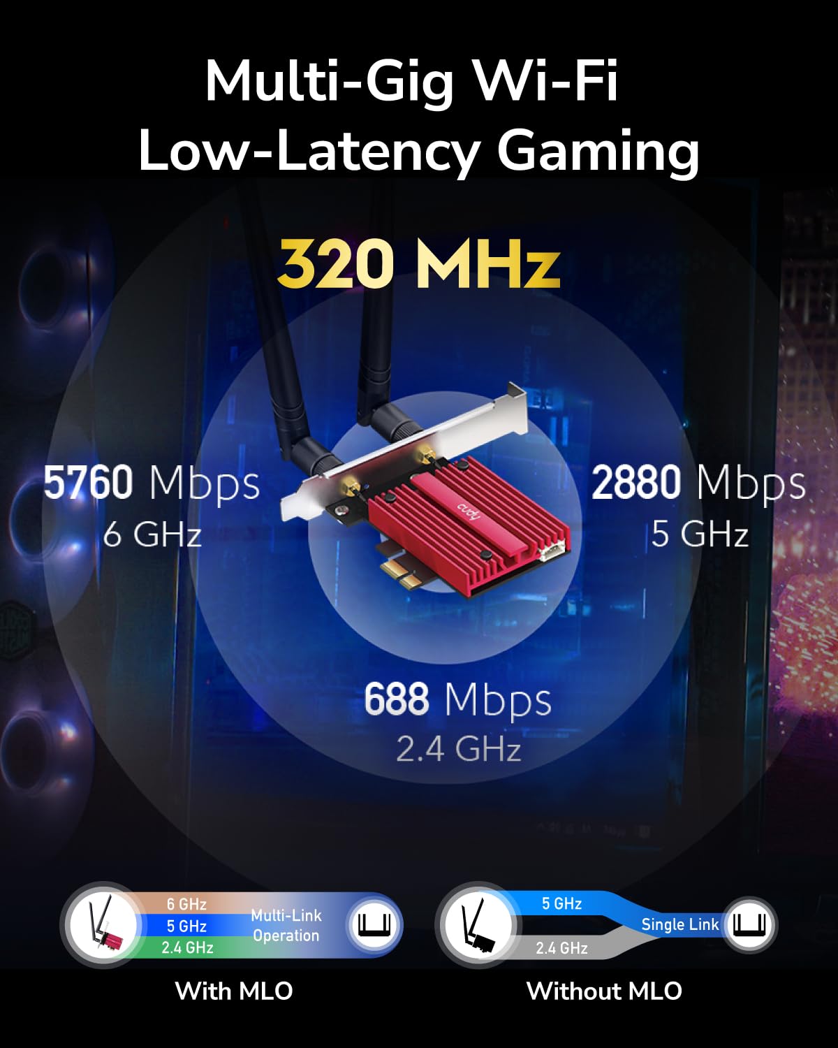 Cudy Scheda WiFi 7 BE9300 WE9300 PCIe WiFi per PC, Adattatore Wireless Tri-Band 6GHz, Bluetooth 5.4, WPA3, Facile Installazione