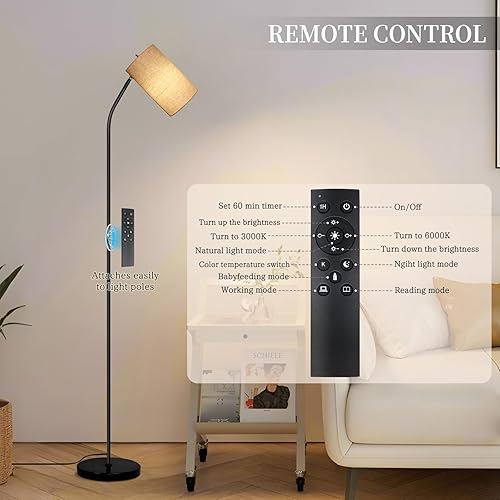 Miniatura 5 de Lámpara de pie para sala de estar con control remoto, lámpara de lectura moderna ajustable, lámpara de pie para dormitorio, oficina, granja con
