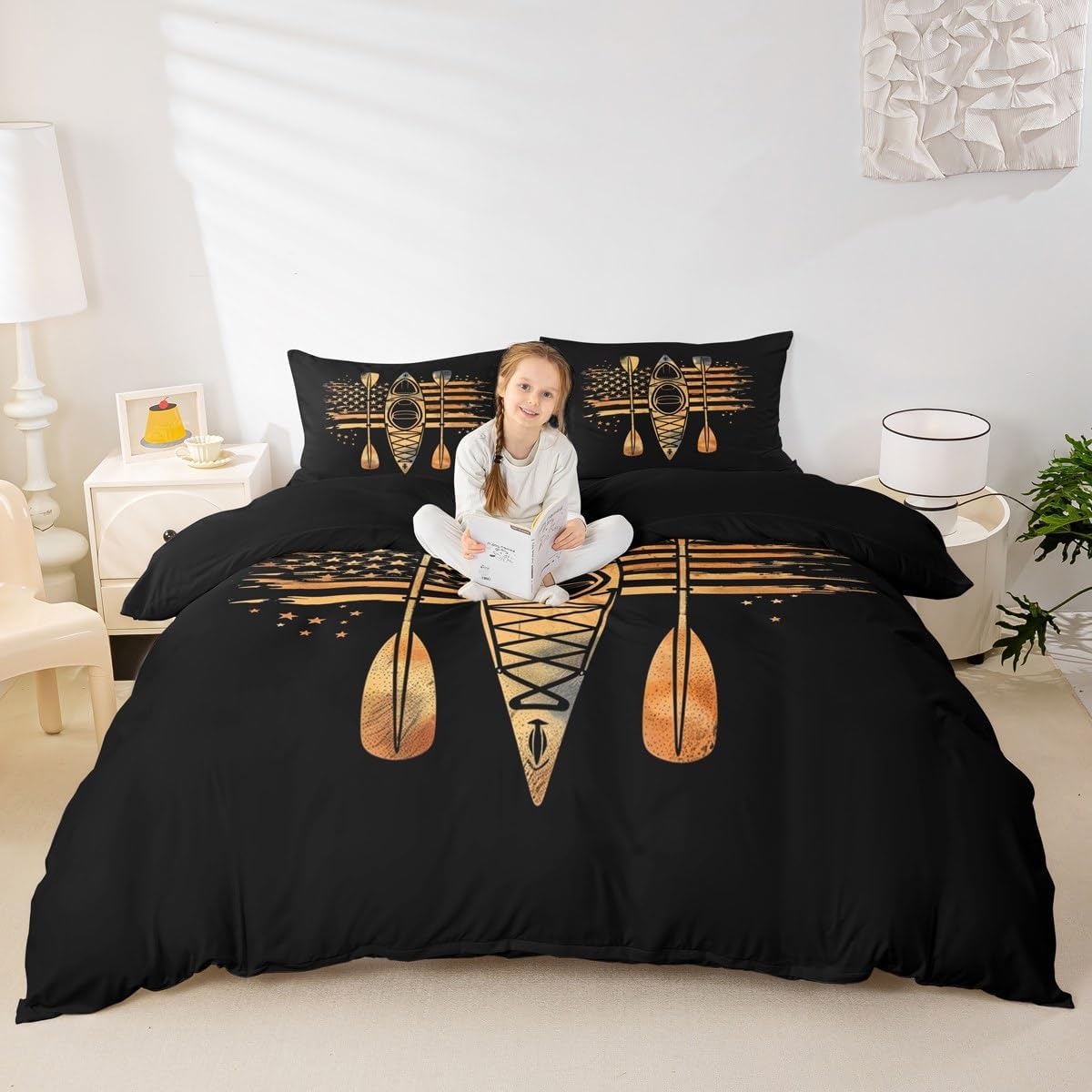 Erosebridal Kayaking Comforter Cover Twin | Rowing Oar Boat Duvet Cover for Kids Teens Geometric Stripes Bedding Set Athletic Competition Bed Set