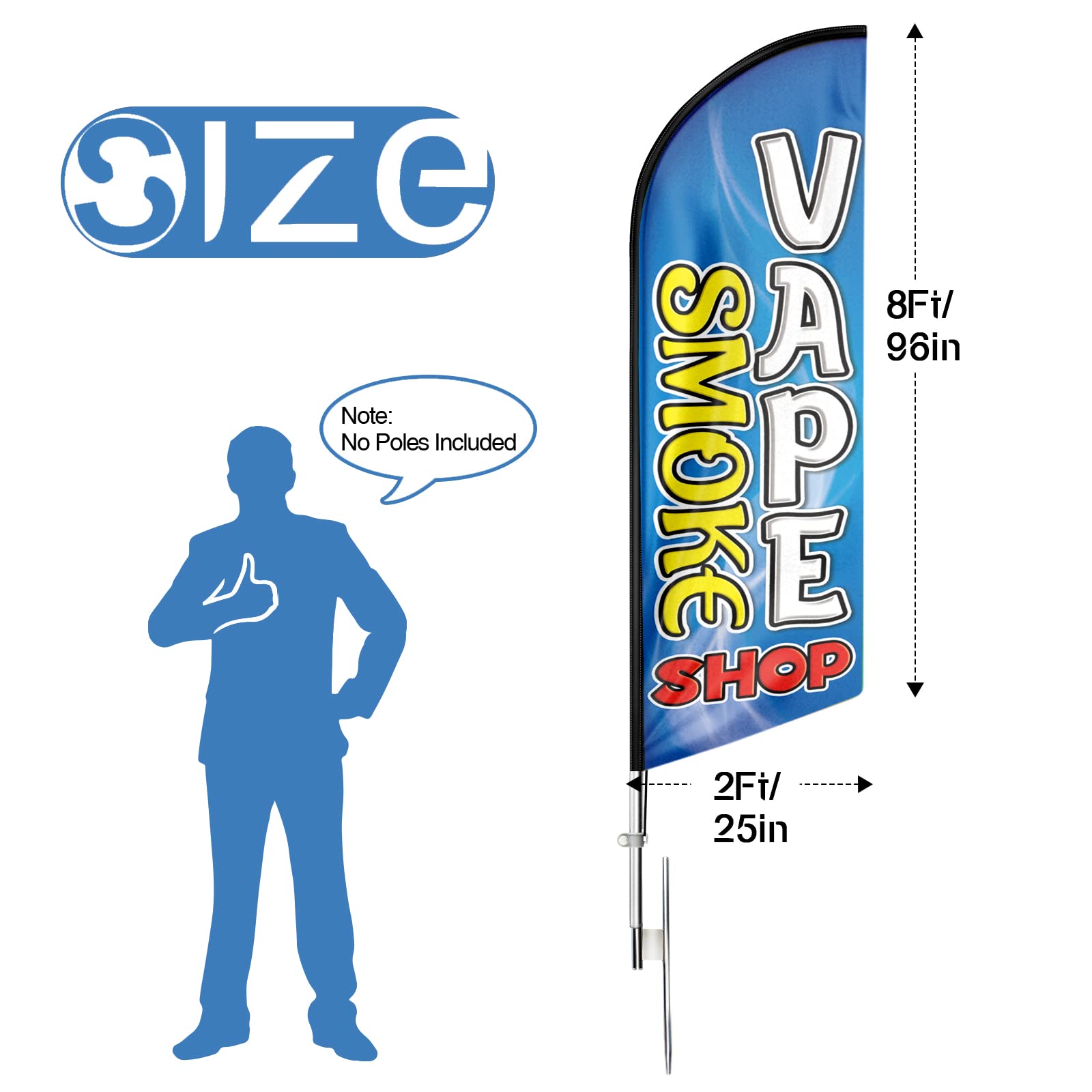 FSFLAG Vape Shop Swooper-Flagge, 2,4 m, Smoke Shop, Werbefeder, Vape, Rauchladen-Banner, Schilder für Unternehmen und Schaufenster (nur Flagge)