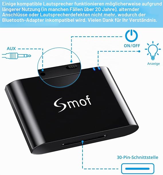 30-pin Bluetooth receiver. Black