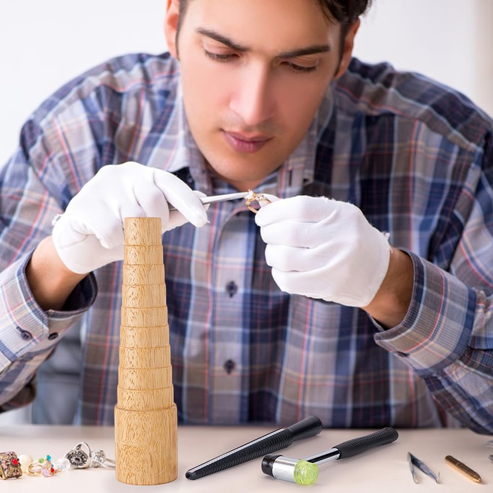 UNICRAFTALE 1 Set Wooden Bracelet Sizing Jewelry Tools Ring Sizer Measuring Tool Bangle Ring Enlarger Stick Mandrel Sizer Tool with Rubber Hammers Plastic Mallet Bangle Shaper Tool Repair Kit - Image 6