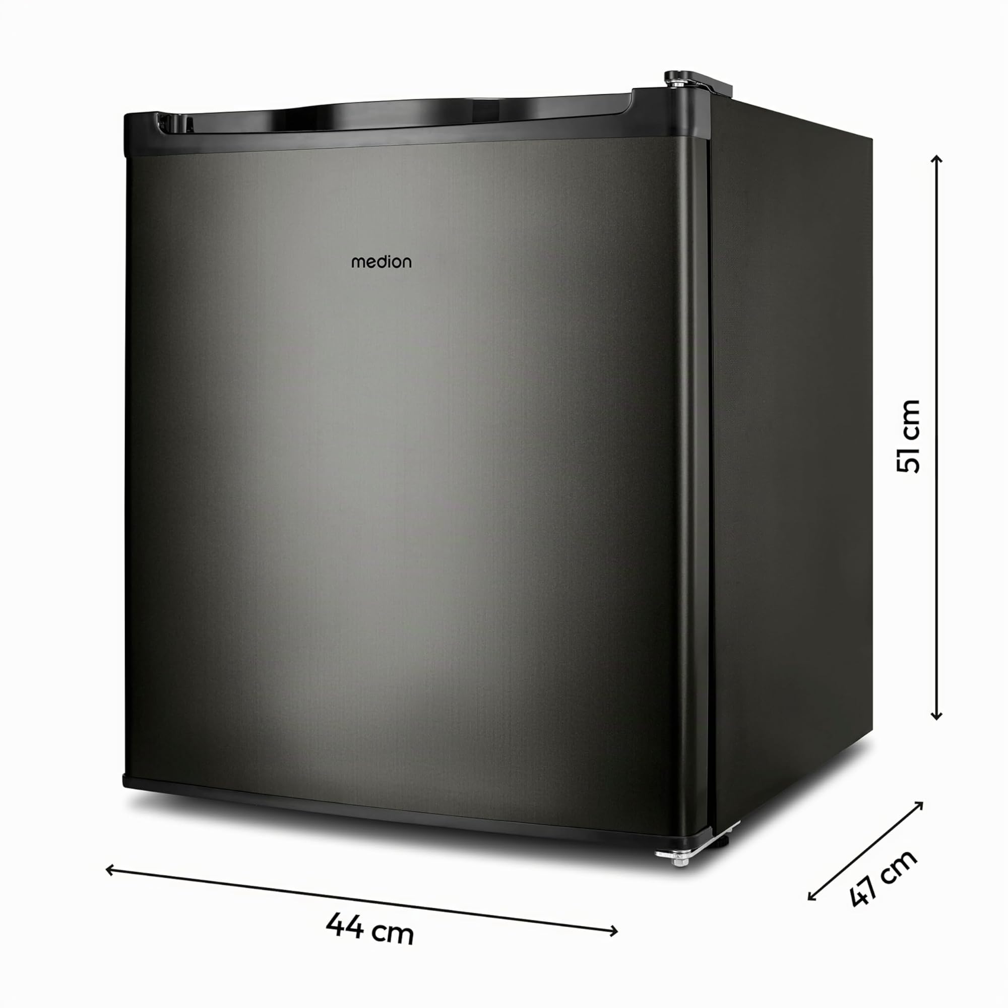 MEDION Mini congelatore (capacità 33 litri, altezza 51 cm, piedini regolabili in altezza, maniglia incassata, impostazione manuale della temperatura, classificazione 4 stelle, MD37675) grigio