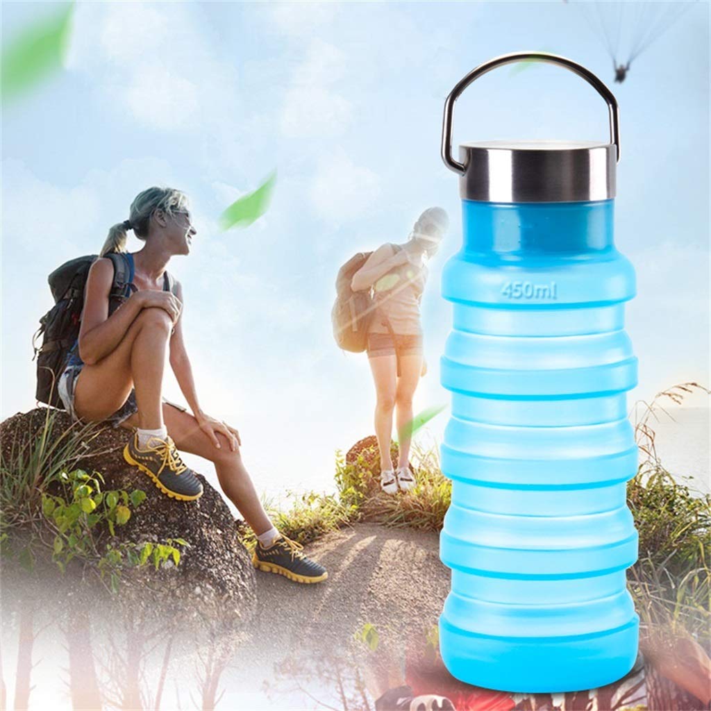 Klappbarer Wasserbecher, Draussen Kieselgel Auslaufsicher 450 Ml Tragbare Reise Sportflasche