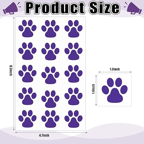 Miniatura 2 de 20 hojas de 300 piezas de huellas de patas, tatuajes temporales de patas moradas, tatuajes temporales de patas de perro, calcomanías extraíbles para