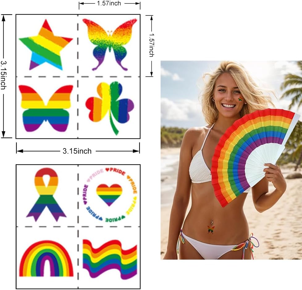 Baoximong 6 PACK Rainbow Folding Fan Pride Hand Held Fans Gay Pride Stuff Large Clack Hand Fan Foldable Rave Fan for LGBTQIA+ Pride Month Parade Accessories Stuff