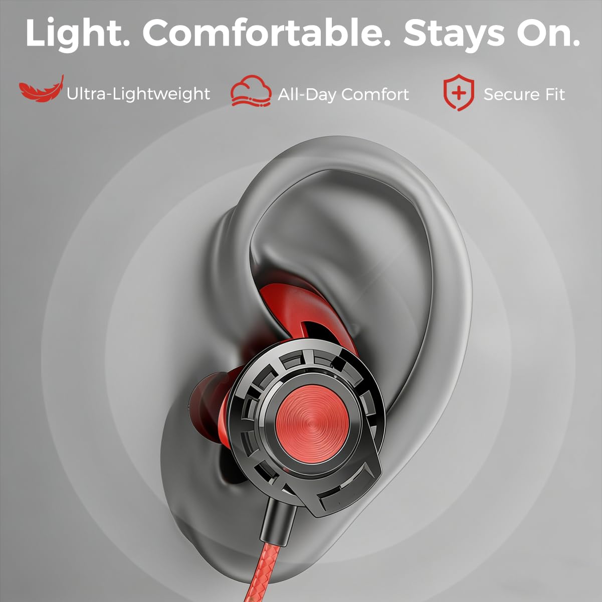 Auriculares In-Ear Gaming con Cable y Microfono, Multiplataforma para PS4, PC, Xbox, PUBG, Doble Micrófono, Auriculares Profesionales de 3,5 mm (Rojo)