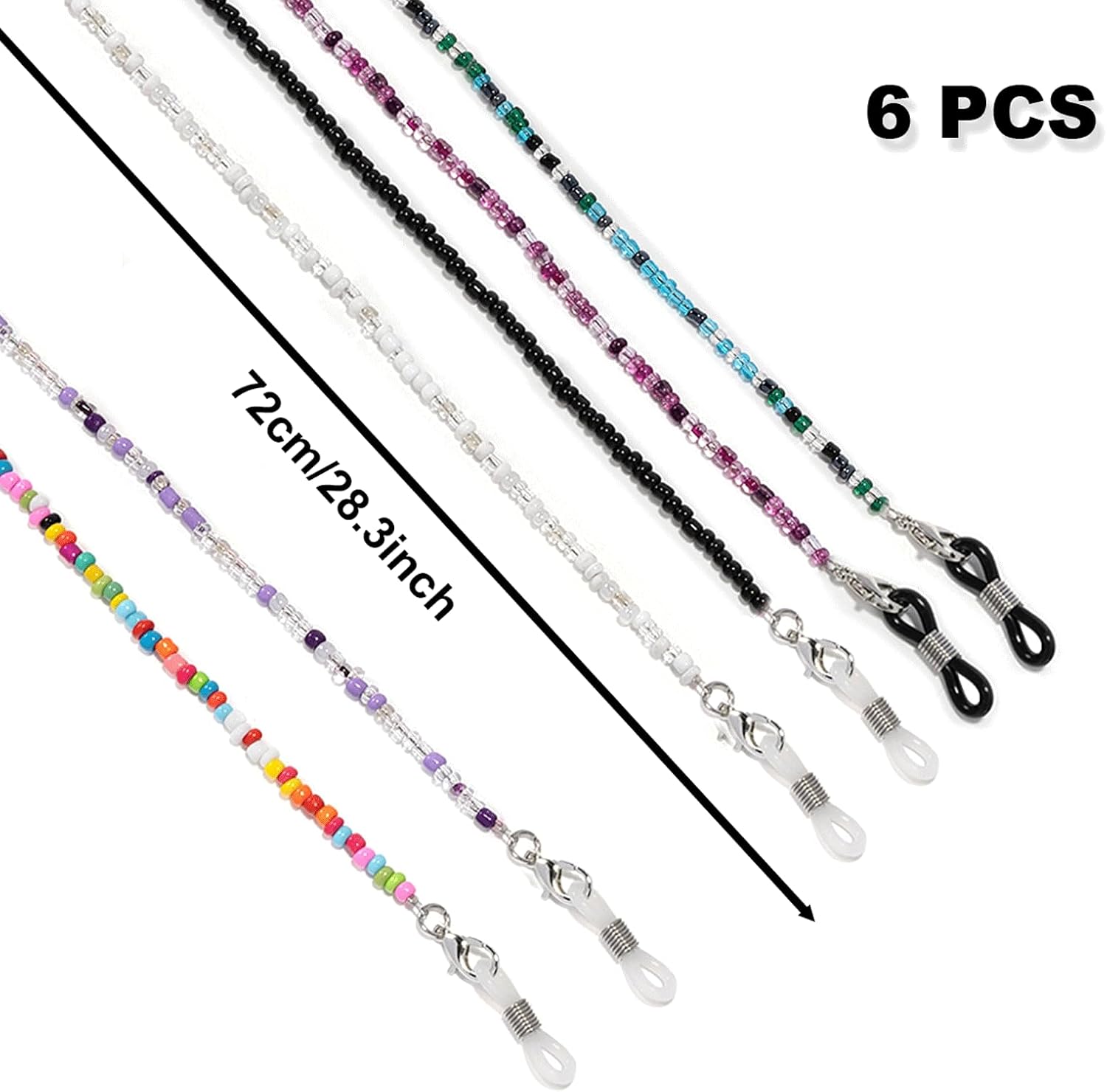 6PCS Beaded Eyeglasses Straps, Eyeglass Chains Around Neck, Glasses Holder Strap for Women, Acrylic Facemask Hanger Keeper, Sunglasses & Eyewear Accessories for Women