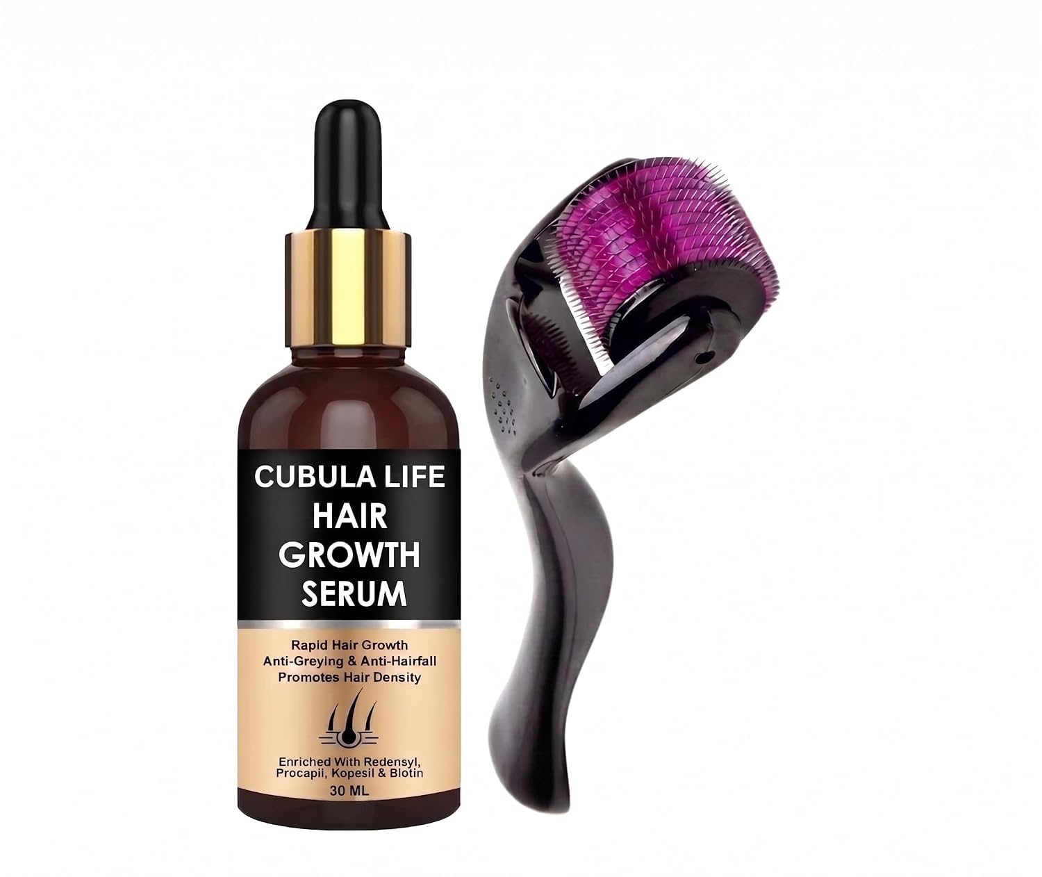 Hair Growth Serum & Derma Roller Combo with Redensyl, Procapil, Kopexil and Biotin for Healthy Scalp Care, Thicker Looking Hair, Pack of 2-image-0