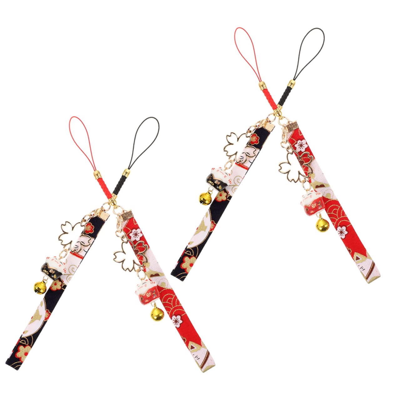 Gadpiparty 16piezas Colgantes De Gato Campana Para Teléfono Lanyards Decorativos De Japonesa Accesorios De Teléfono Móvil Para Buenas Negros y Rojos