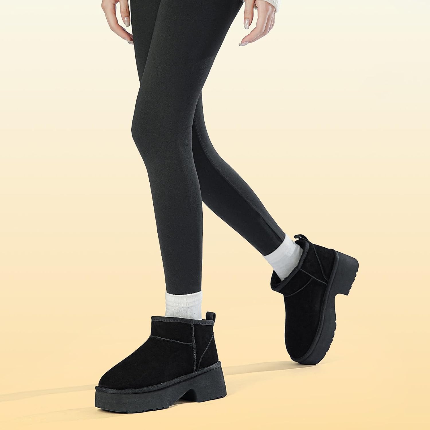 Mishansha Ankle Snow Boots for Women, Platform Mini Boots, Cozy Warm Winter Boots Black 6 - Image 2