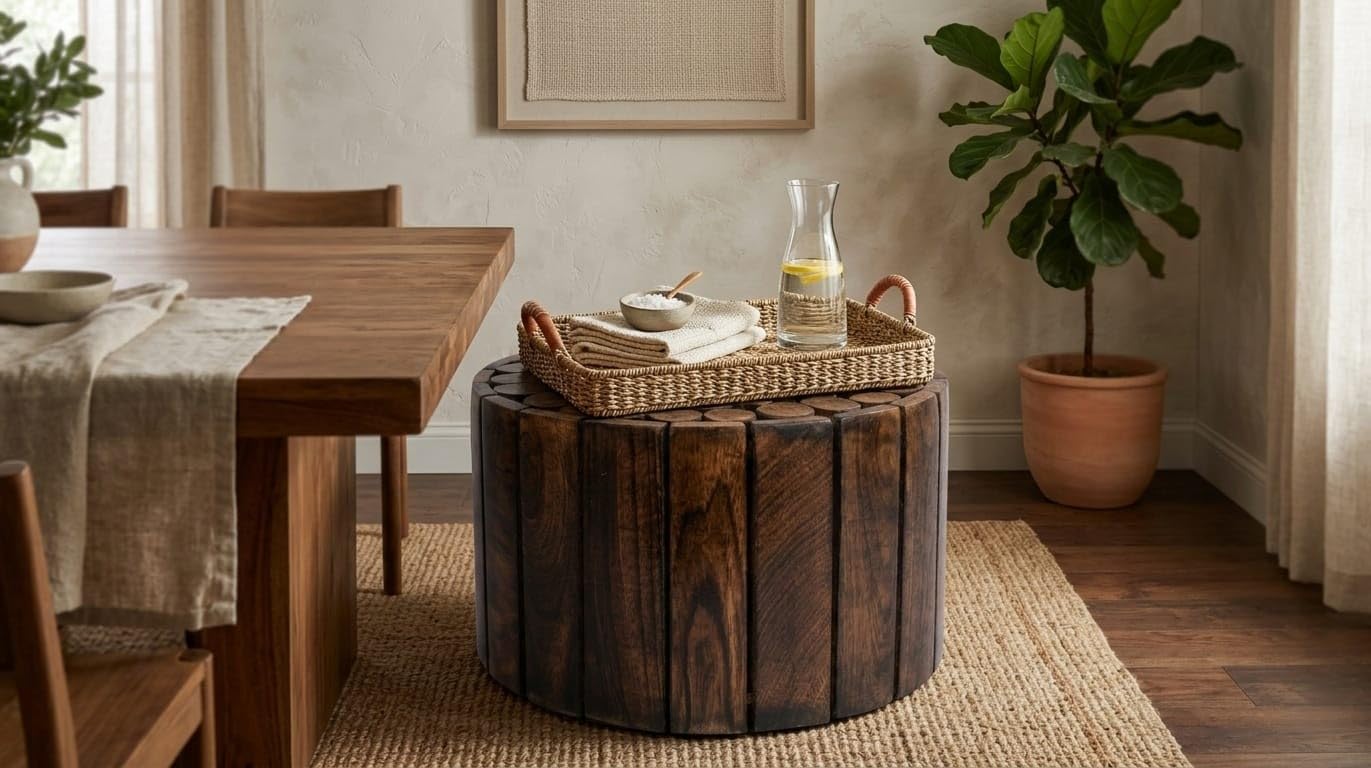 Wooden Side End Table & Block Stool, 30 x 15 cm | Round Shape, Log Cross-Section Top-image-22