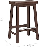 Vista 8 de Yaxa Basics Taburete de bar con asiento de silla de montar de madera maciza para mostrador de cocina con reposapiés, fácil montaje - altura de 24
