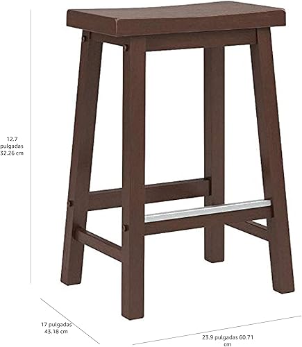 Vista 8 de Yaxa Basics Taburete de bar con asiento de silla de montar de madera maciza para mostrador de cocina con reposapiés, fácil montaje - altura de 24