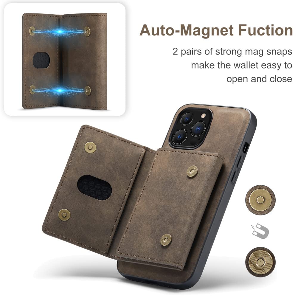 Custodia A Portafoglio 2 In 1 Per IPhone 13 Pro Max - Pelle PU Con 8 Scomparti Per Carte, Supporto Magnetico - Colore Caffè - 3