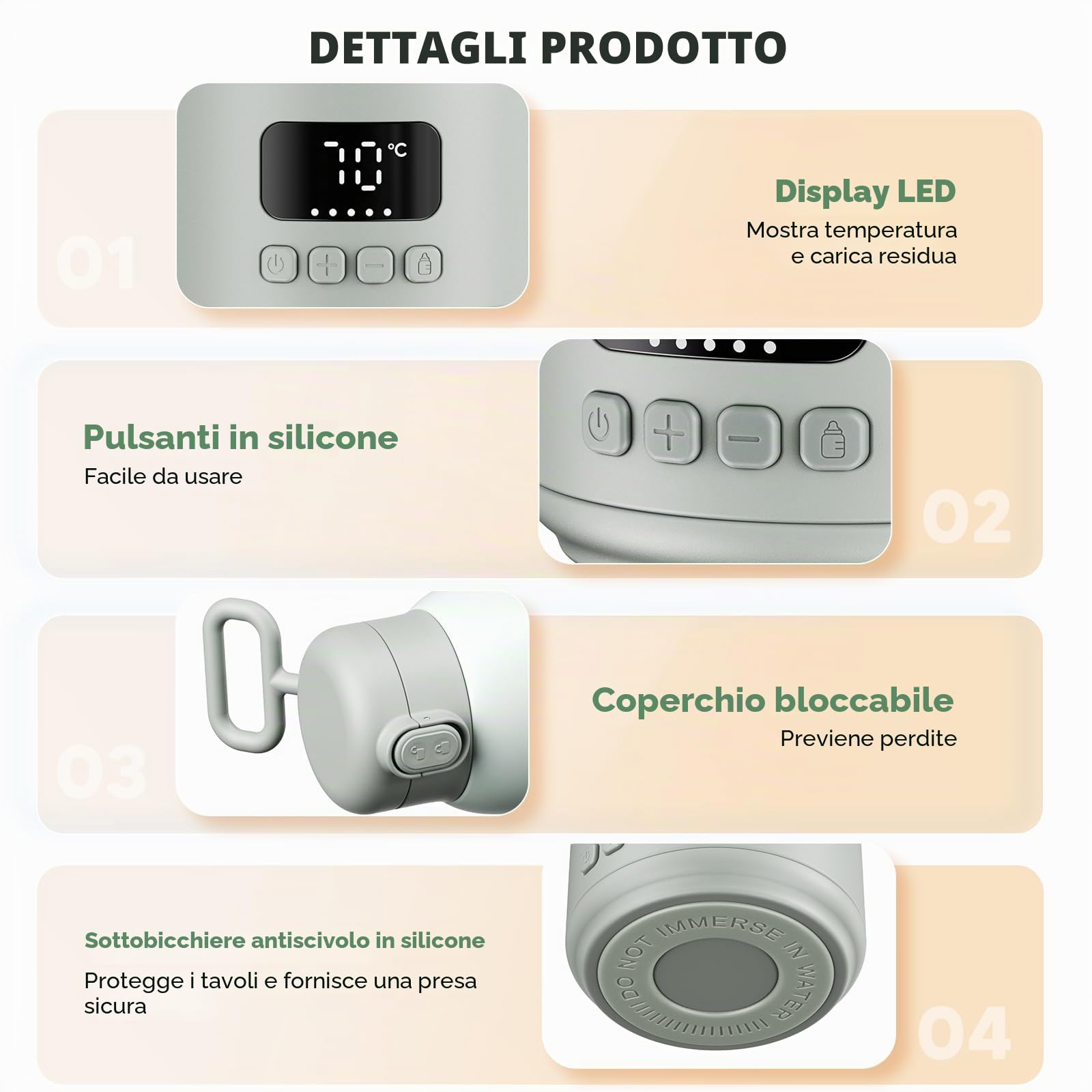 Scaldabiberon portatile per bambini, riscaldamento rapido del latte materno e dell'acqua, temperatura perfetta per fino a 500 ml di latte, 24 ore di temperatura costante, riscaldamento rapido in 3