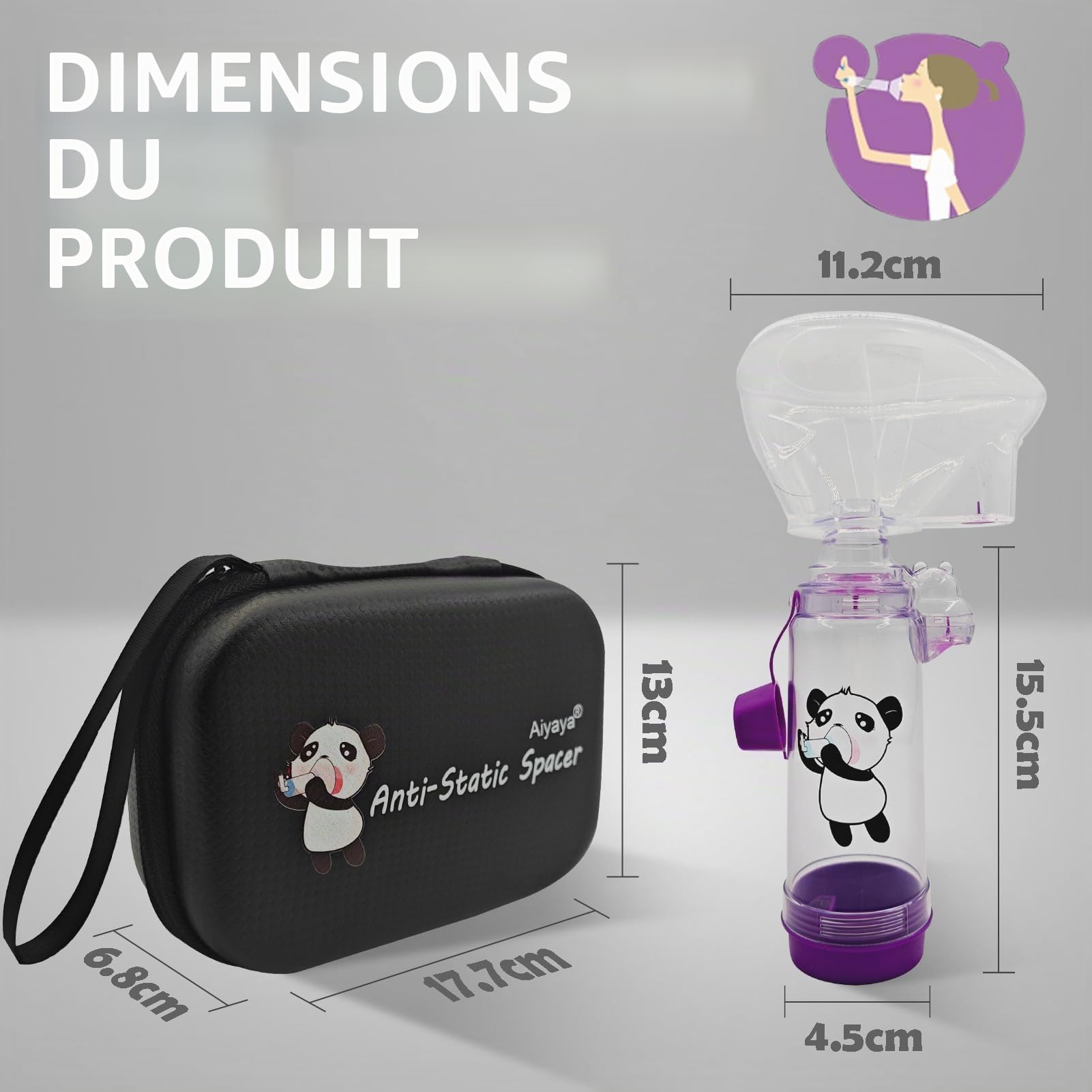Chambre d'inhalateur avec masque et étui de transport de voyage, chambre d'aérosol utilisée avec n'importe quel inhalateur de dose dosée (MDI) pour l'asthme et les problèmes respiratoires (adulte)