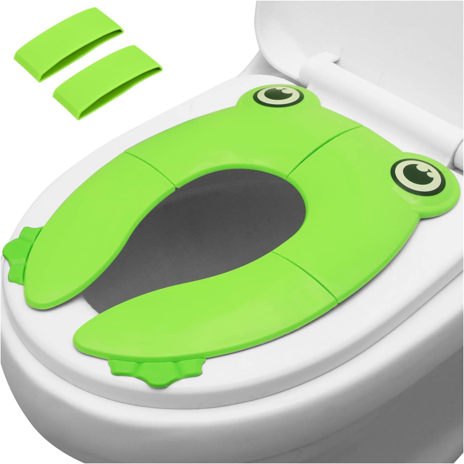 PandaEar Folding Travel Toilet Seat Cover for Children and Potty Training - Portable Silicone Seat for Toddlers, Boys & Girls With Non-Slip Pads - Recyclable