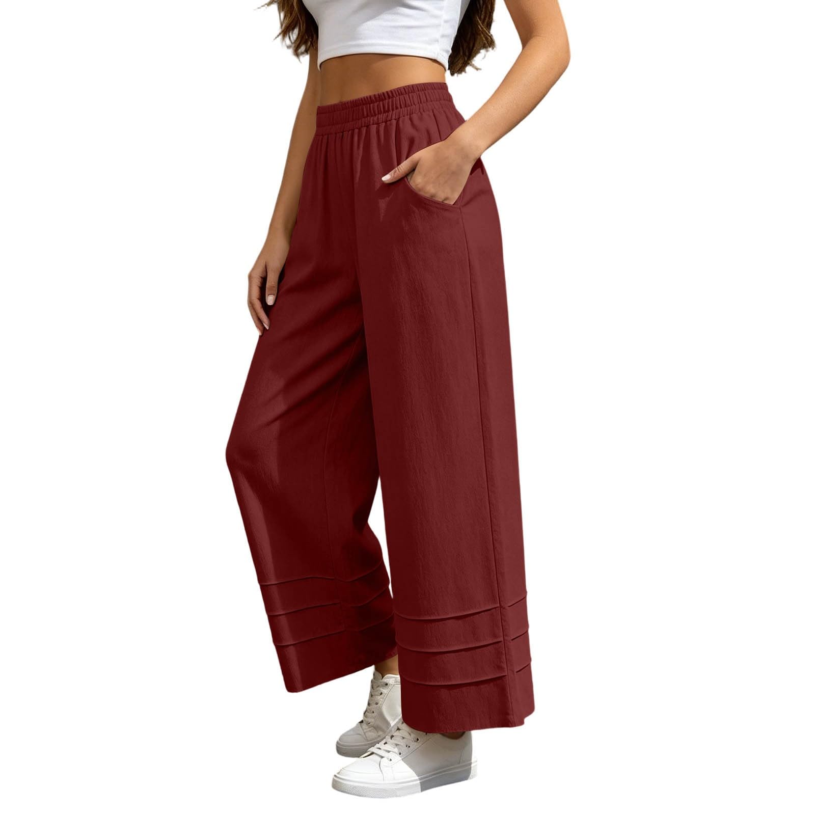 Générique Pantalon Large en Style Lin pour Femme avec Taille Haute Et Poches - Pantalon Décontracté À Coupe Droite, Unicolore, Idéal comme Pantalons D'Été pour Le Quotidien Et Les Sorties.