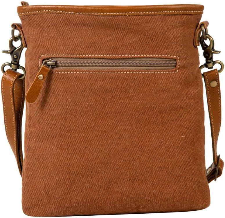 Myra Bag Crossbody Bag for Women - Western Upcycled Canvas & Leather Shoulder Handbag Brown - Image 4