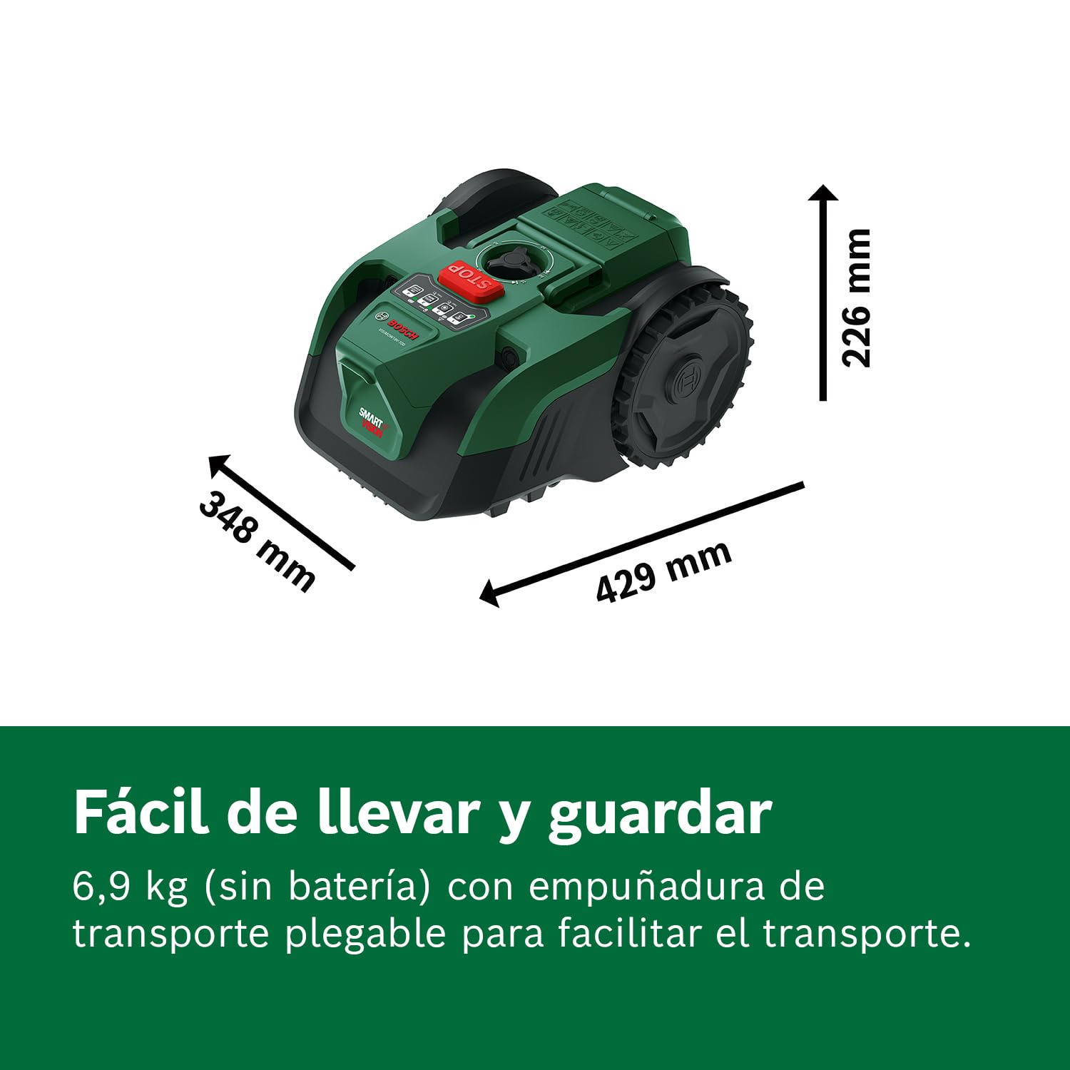 Robot cortacésped a batería VISIMOW18V-100 de Bosch (para césped de hasta 100 m², anchura de corte: 16 cm, altura de corte: 20-60 mm, sin batería)