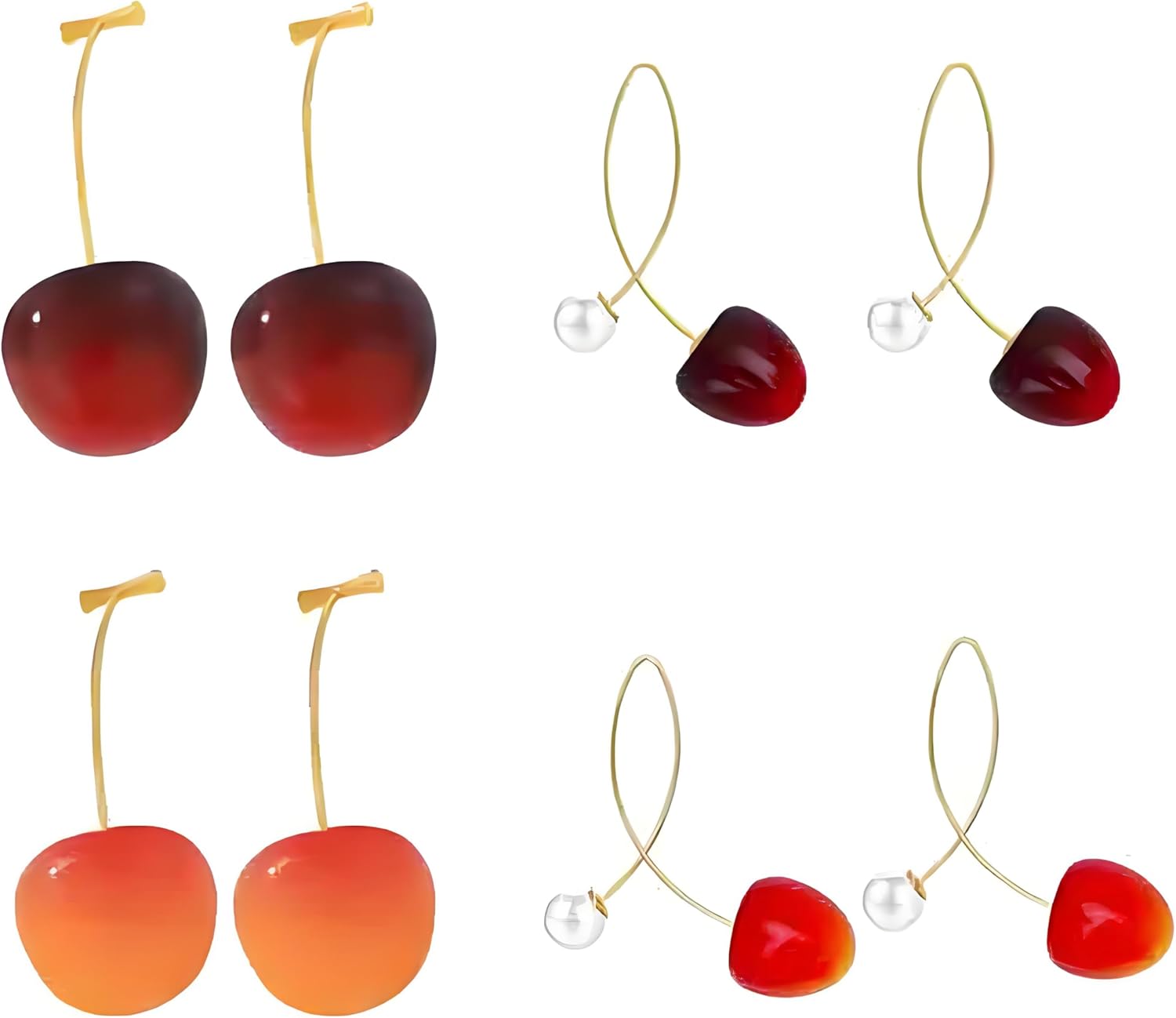 4 Pairs Cherry Earrings for Women Funny Charm 3D Red Cherrys Earrings Sweet Danity Fruit Earring Summer Fashion Fruit Jewelry Gift