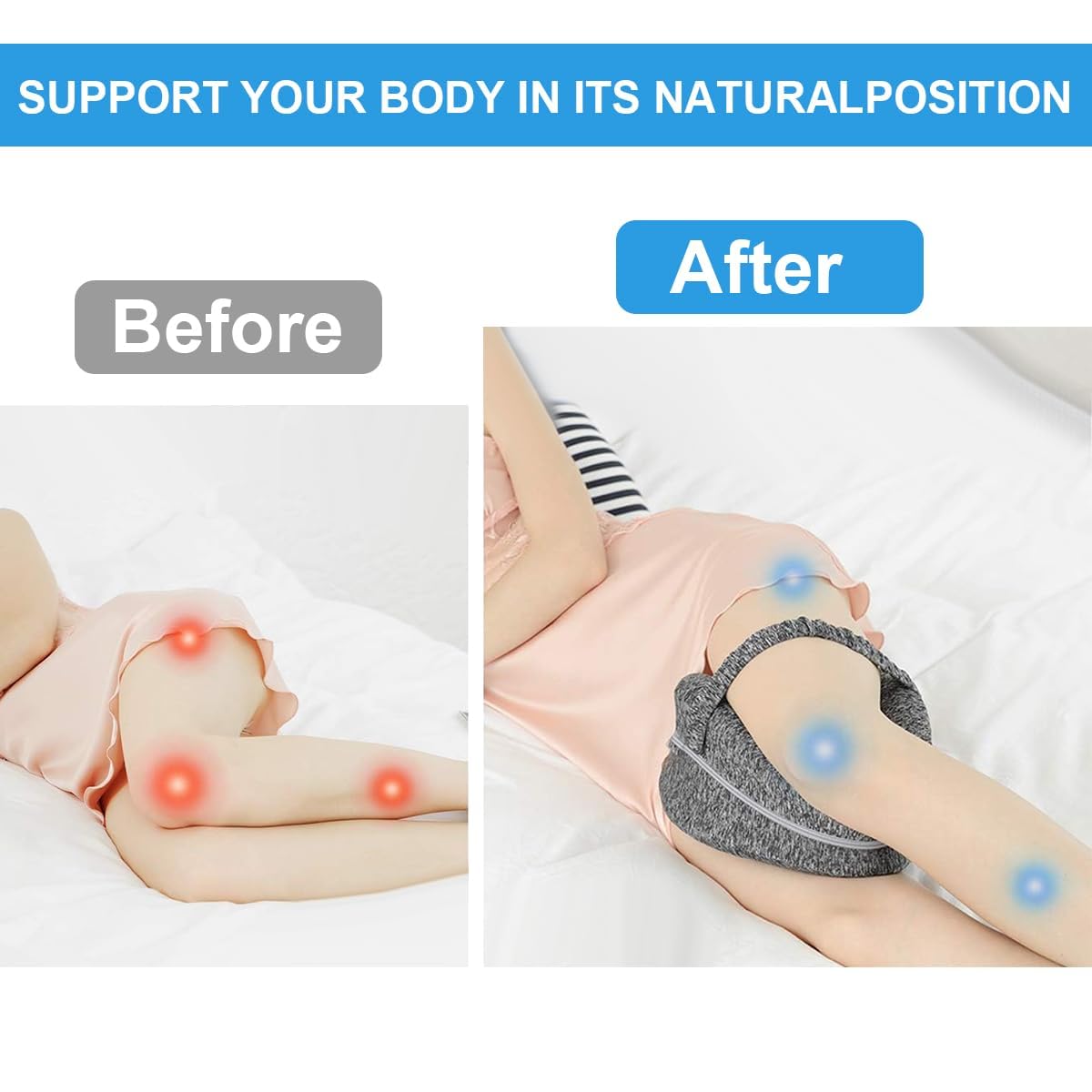 Ergonomisches Seitenschläferkissen, Kniekissen für Seitenschläfer, Memory Schaum mit Gürtel Orthopädisches Kissen für Bein, Kissen Schwangerschaft für Stützt Beine, Knie, Rücken - Grau