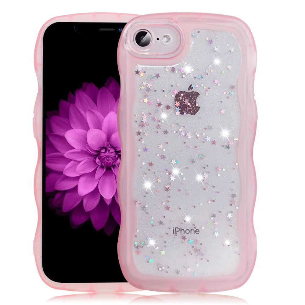 YUYIB スマホケース 対応 iPhone17e iPhone16e 兼用ケース クリア キラキラ かわいい tpuソフトケース 薄型 傷防止背面 滑り止め 指紋防止 ストラップホール付き アイホン17e/16e カバー (透明ピンク)