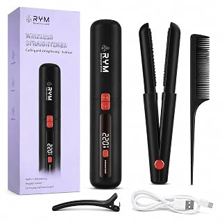 RYM Rechargeable Hair Straightener | Cordless & Portable Flat Iron with Ceramic Plates | Quick Heat-Up, Adjustable Temperature, USB Charging | Travel Hair Styling Tool for Women & Men