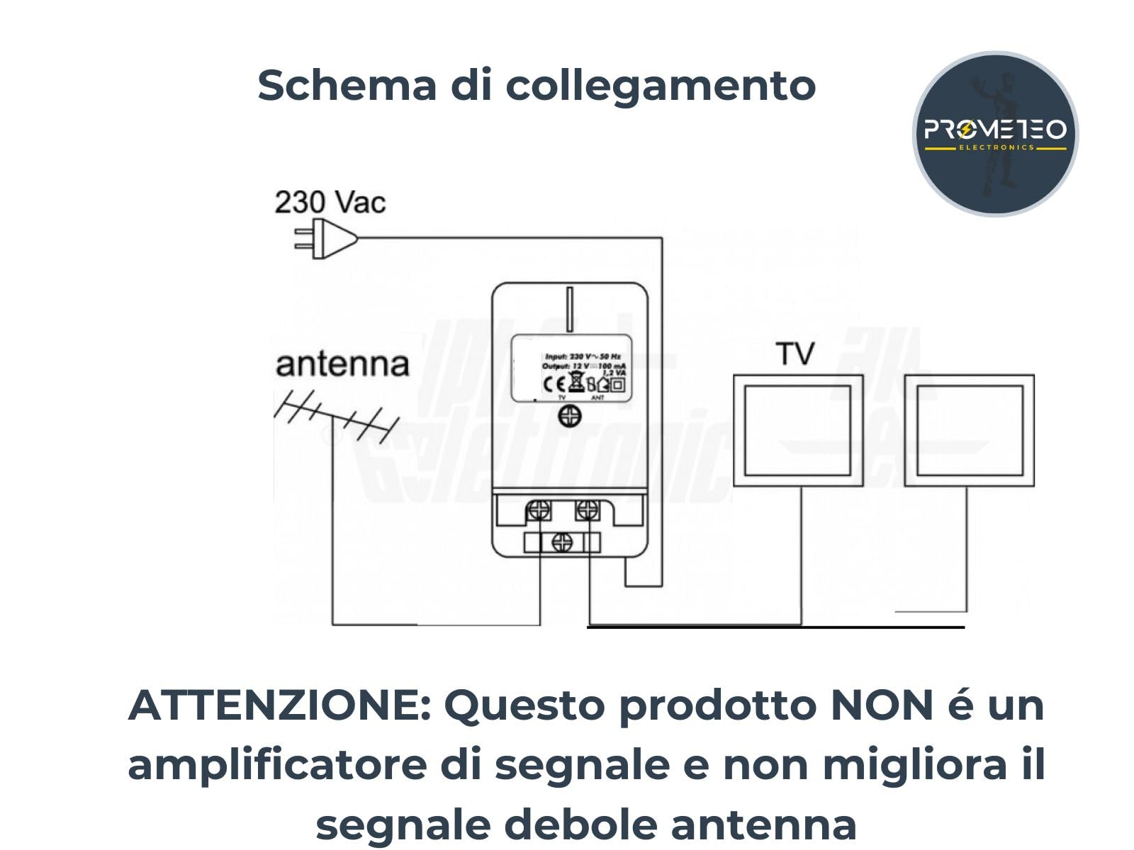 Alimentatore per amplificatore antenna TV 12Vdc 150mA 2 uscite con spina Led - modello ALX122
