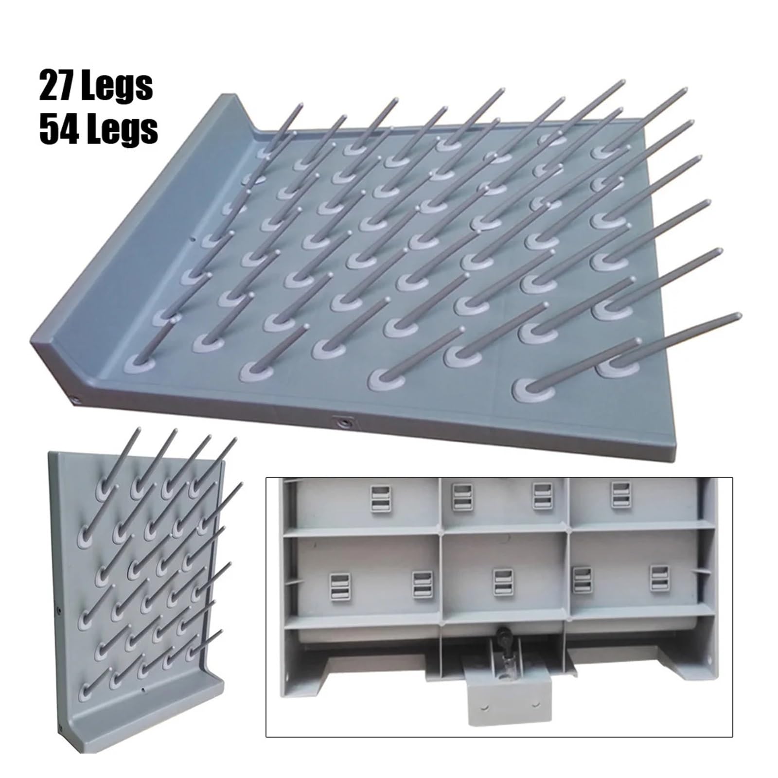 Scolapiatti da Parete for Laboratorio, 27 pioli, PP, Grigio, Supporto for Attrezzature di Pulizia da Tavolo for l'industria Chimica