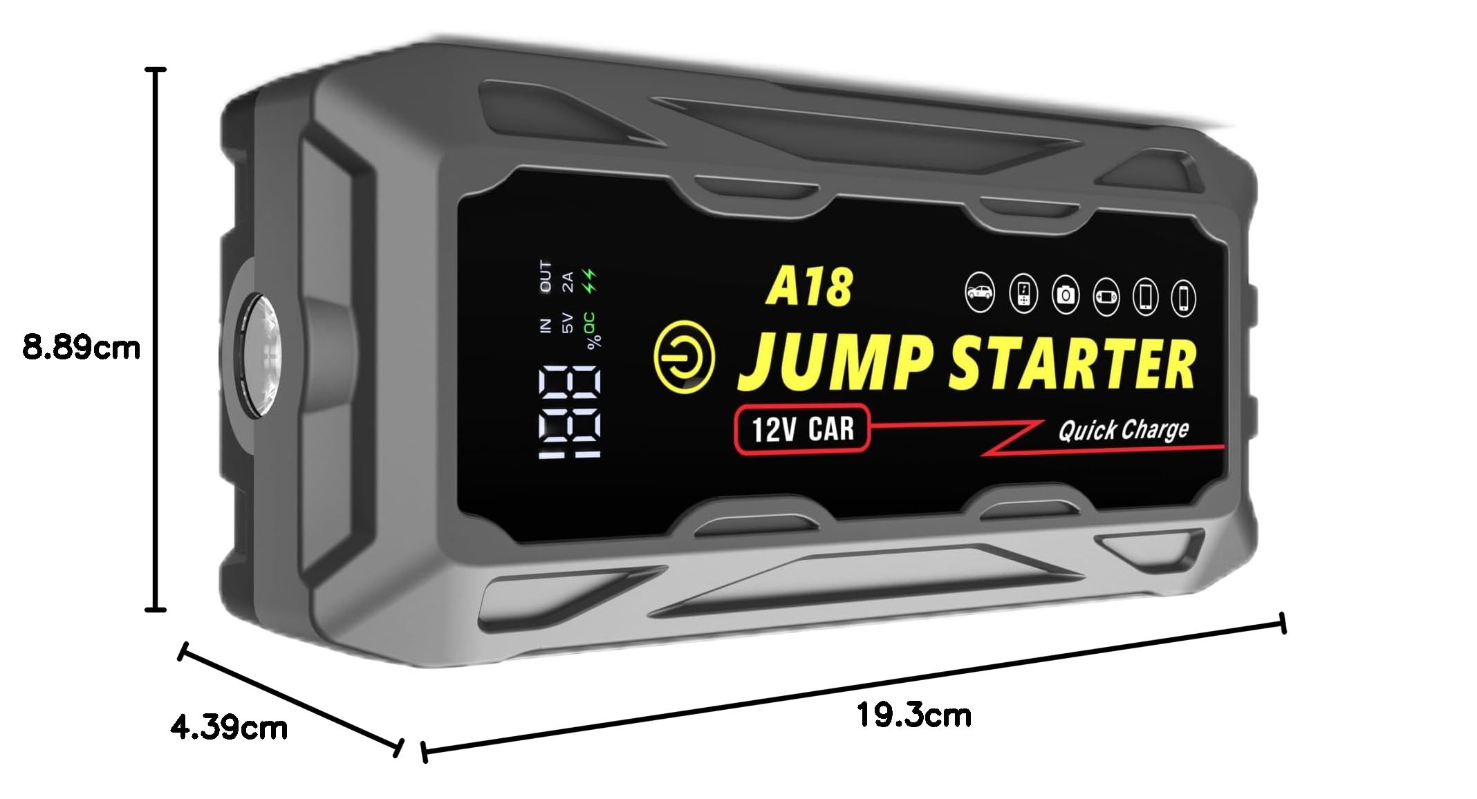 Arrancador de Coche de 3000 A, Caja de Arranque de Batería de Emergencia, Paquete de Refuerzo (Hasta Todos los Motores de Gas/Diesel)