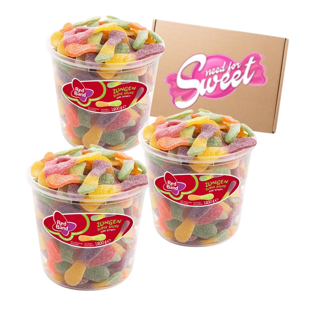 Nohawa 3x 1,2 Kg Red Band Fruchtgummi Zungen super Sauer Vorteilspack