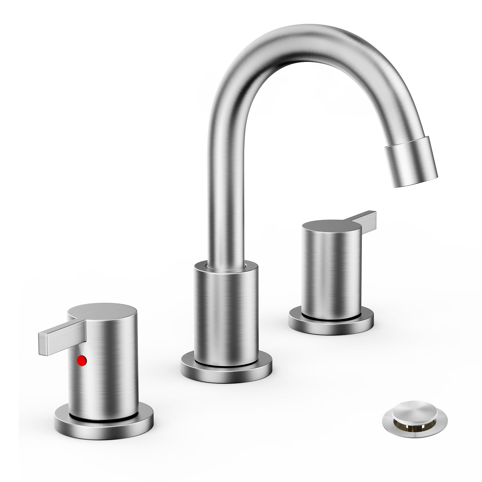 Sxithgkdw Brushed Nickel 3 Hole 8 Inch 2 Handle Widespread Bathroom Faucet With Metal Pop-Up Drain, Wf015-1-Bn