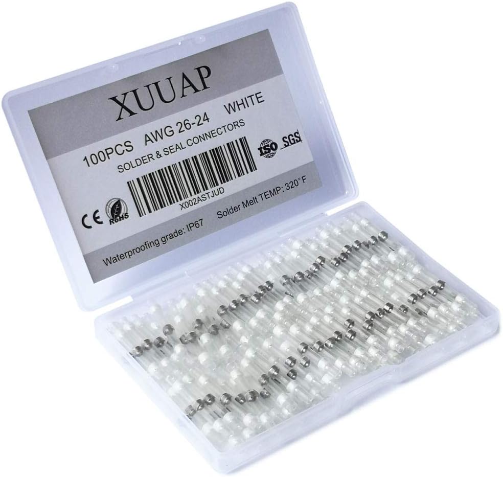 100pcs Solder Seal Butt Connectors White 26-24 AWG 682141167103