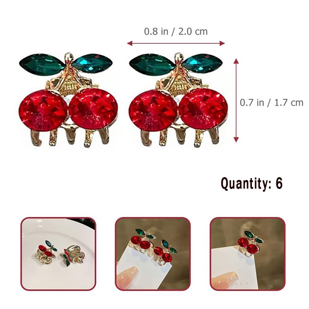 Cherry Hair Claws, 6Pcs Mini Cute Crystal Cherry Rhinestone Alloy Metal Hair Clips Fashion Sweet Accessories for Women Girl's Hair - Image 4