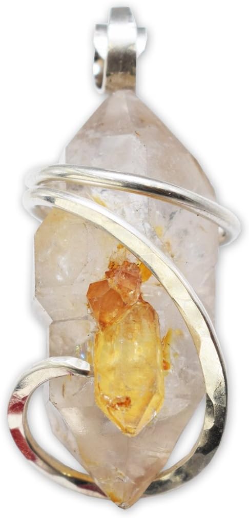 Citrine in Quartz Crystal Pendant Necklace by Stones Desire